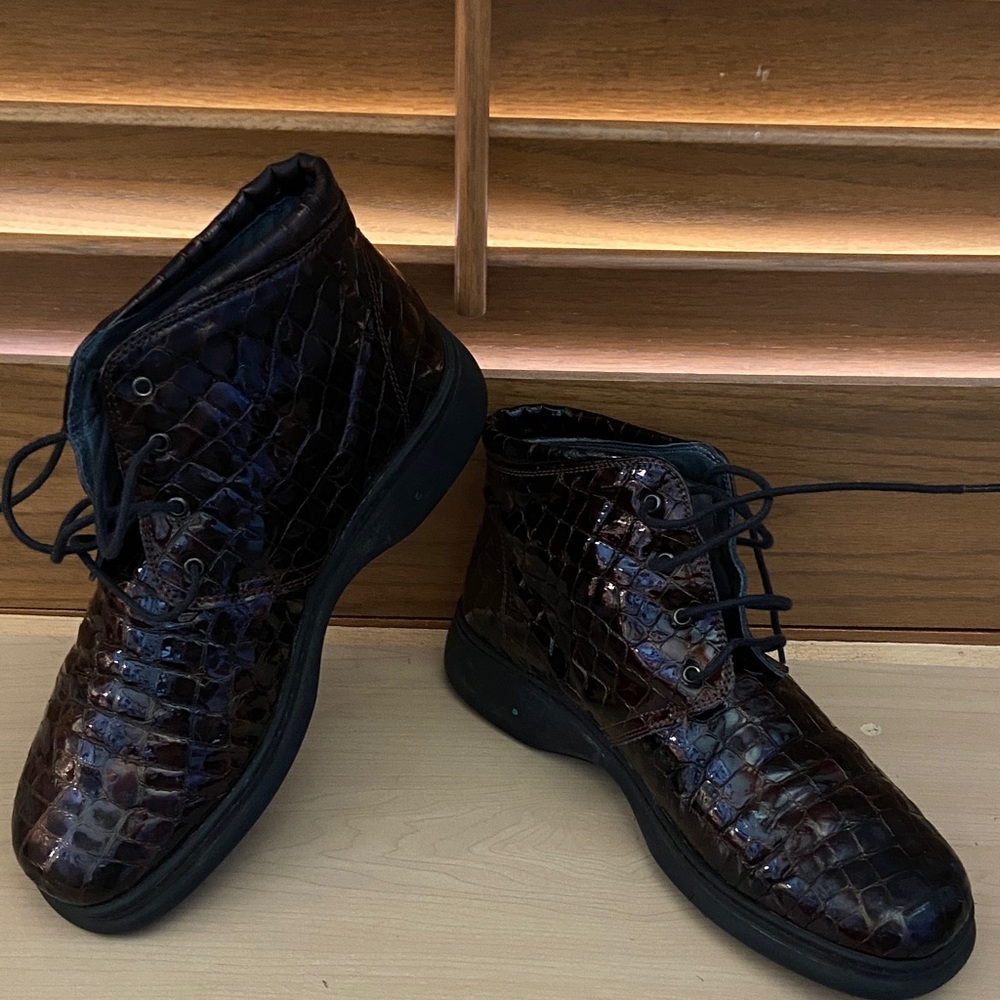 Women’s Romu Helle Brown Crocodile Pattern Leather Ankle Boots Shoes 40 9.5